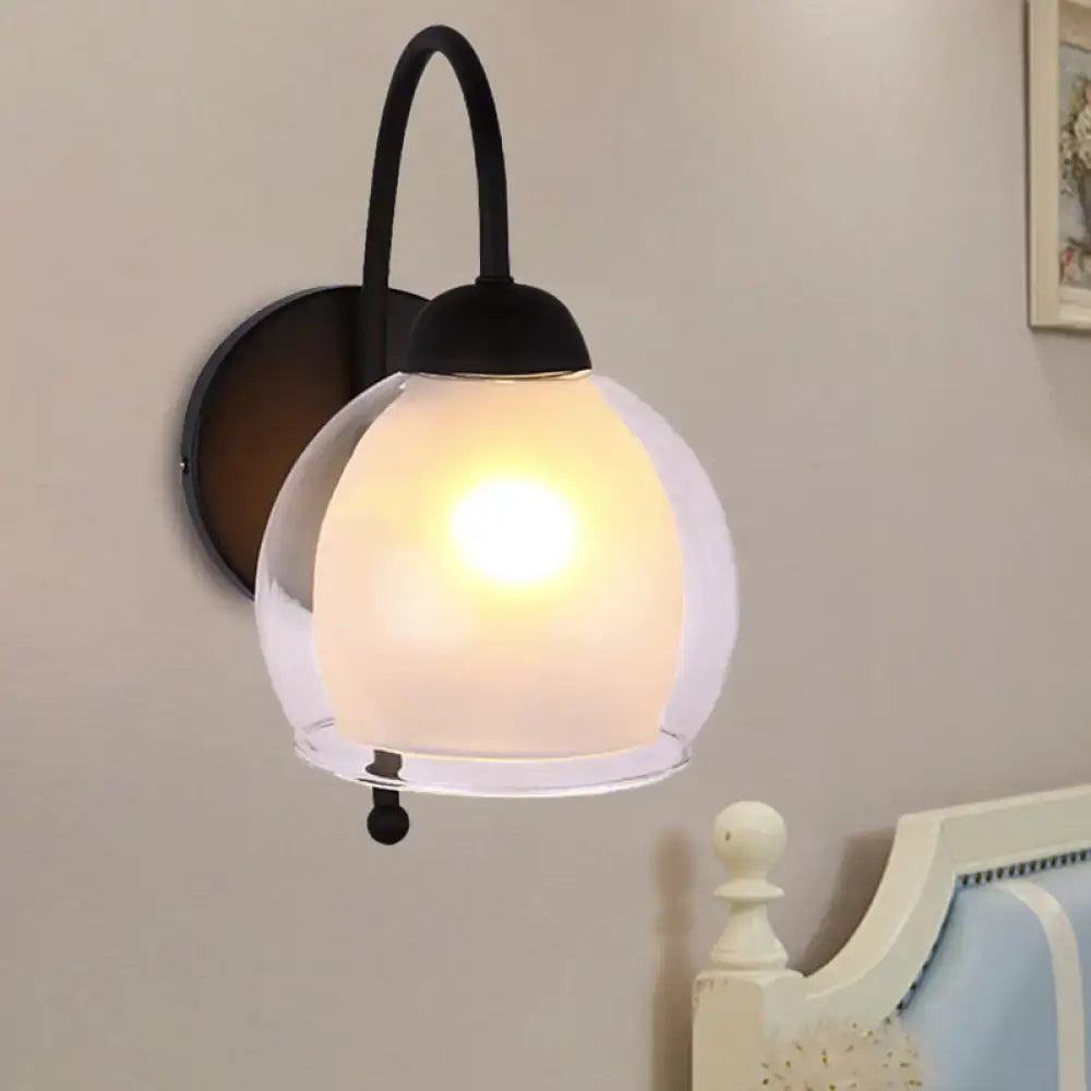 Black Frosted Glass Sconce by Decorbites; wall-mounted with curved black arm and spherical shade on Tampa Home & Garden Store