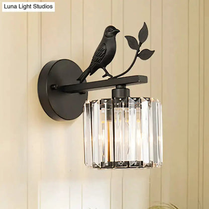 Black and Gold Bird Wall Lamp with Crystal