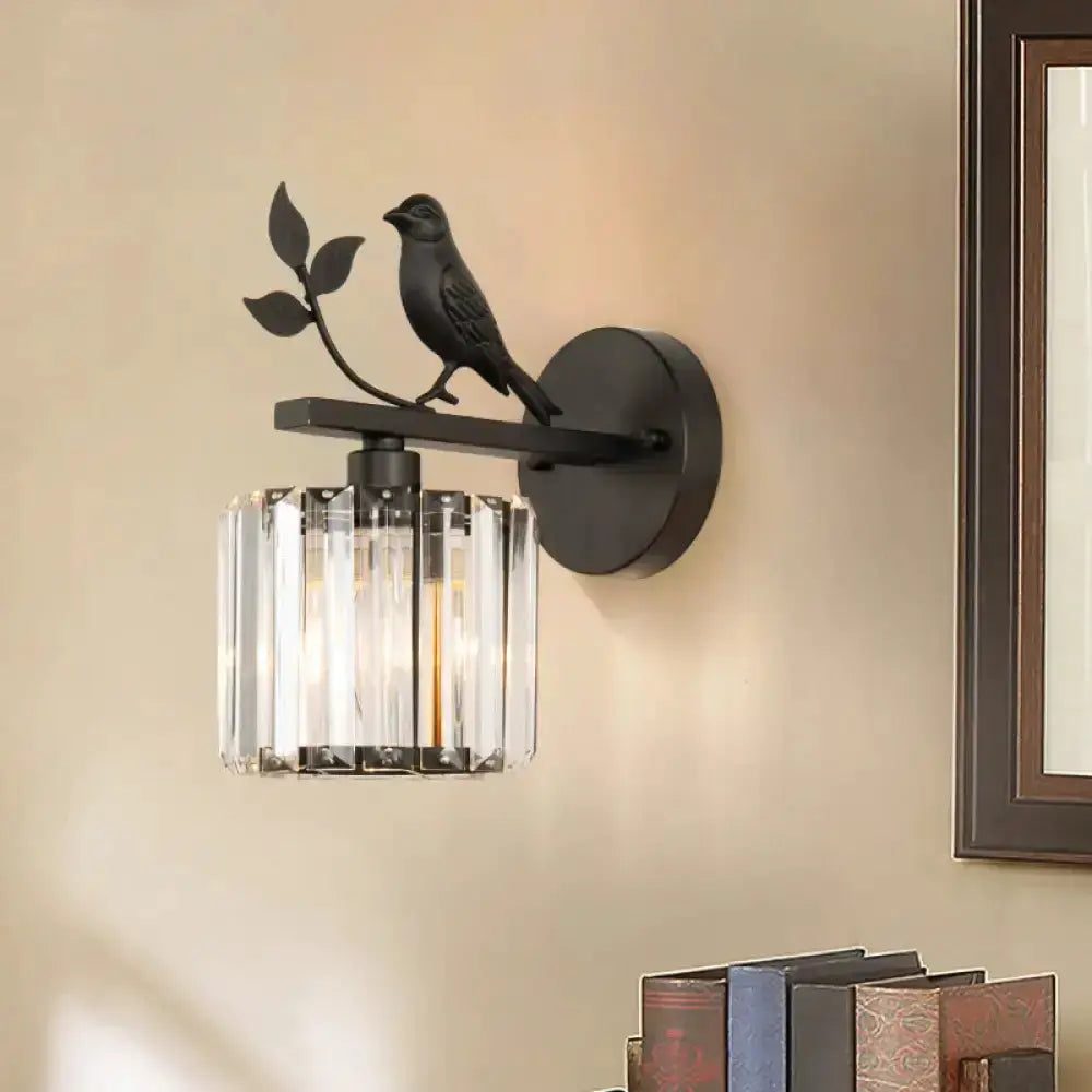 Black and Gold Bird Wall Lamp with Crystal