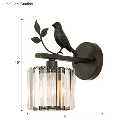 Black and Gold Bird Wall Lamp with Crystal
