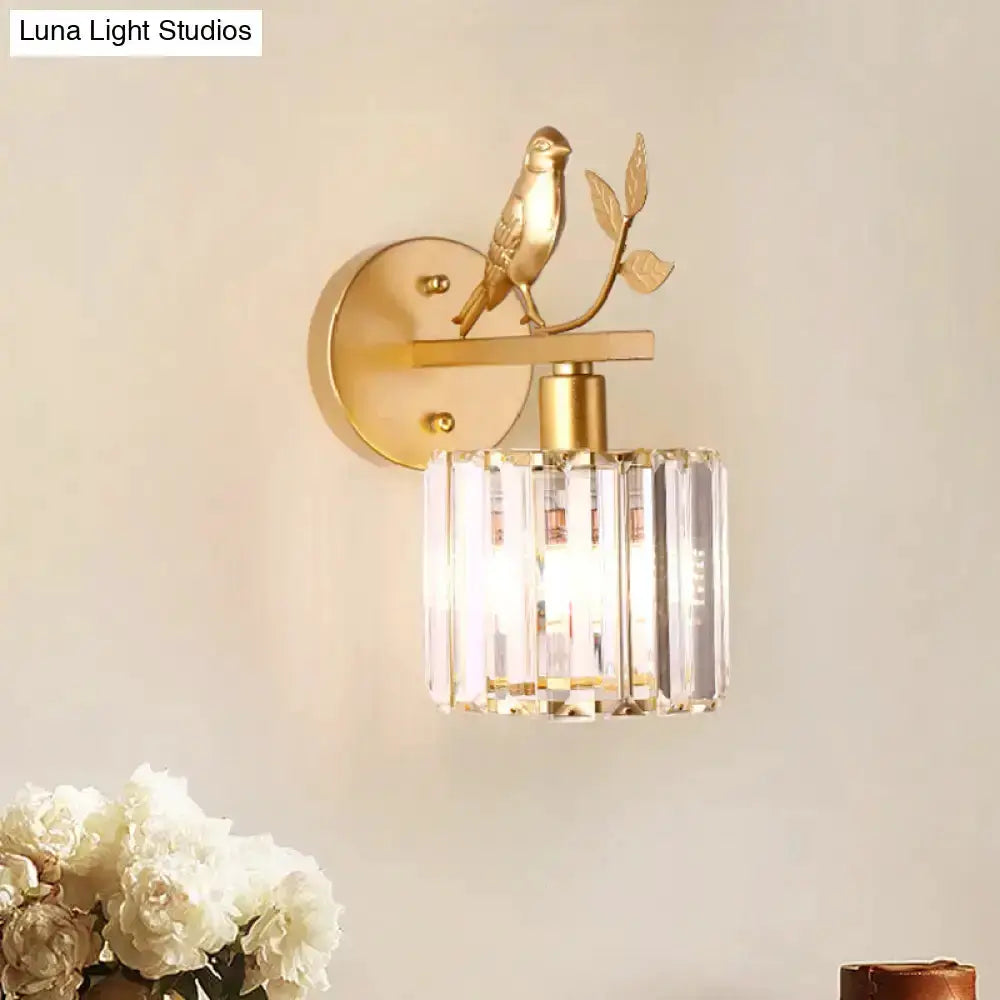 Black and Gold Bird Wall Lamp with Crystal