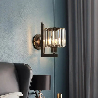 Modern Black and Gold Crystal Drum Wall Lamp