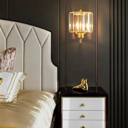 Modern Black and Gold Crystal Drum Wall Lamp