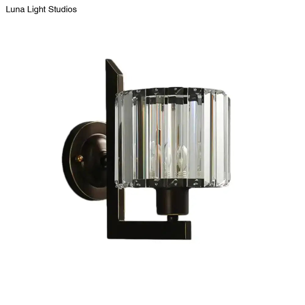 Modern Black and Gold Crystal Drum Wall Lamp