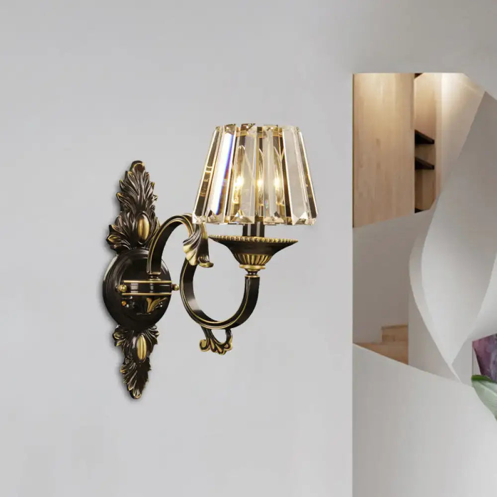 Black Gold Crystal Prism Sconce Decorbites brass wall lamp with crystal shade and backplate on Tampa Home & Garden Store