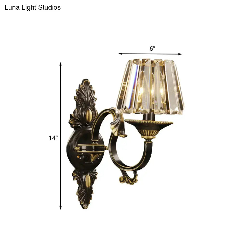 Black Gold Crystal Prism Sconce by Decorbites with leaf backplate and 6in crystal shade on Tampa Home & Garden Store