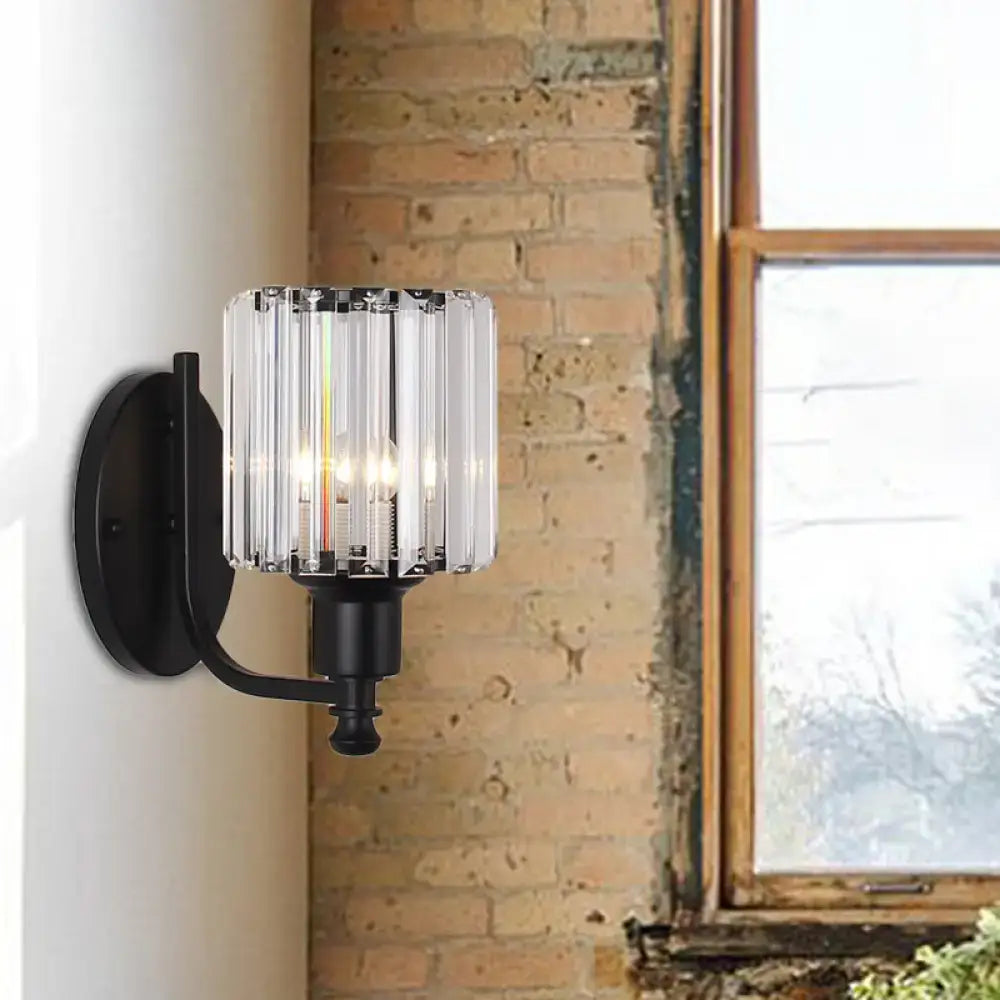 Black Crystal Rectangle Sconce by Decorbites, black-gold finish with ribbed glass shade on Tampa Home & Garden Store