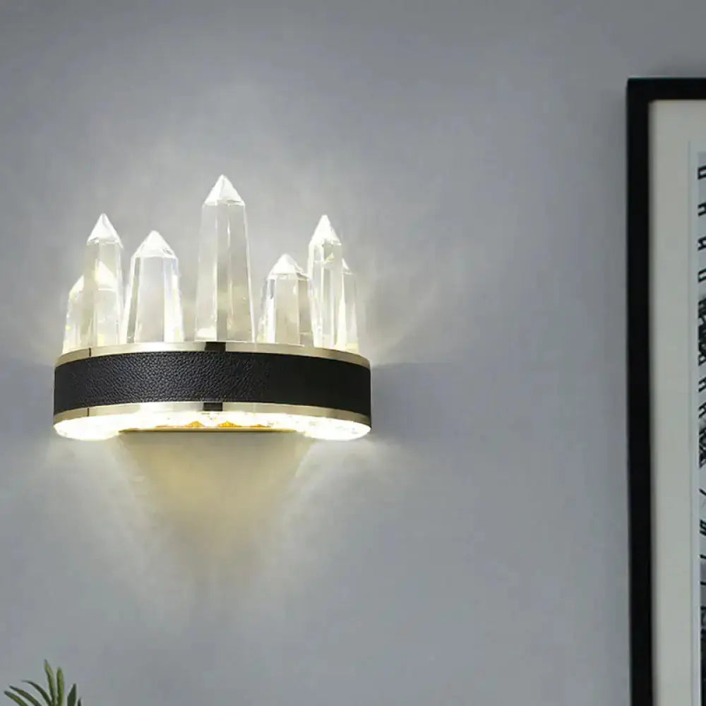 Contemporary black and gold crystal wall sconce with clear prisms on Tampa Home & Garden Store