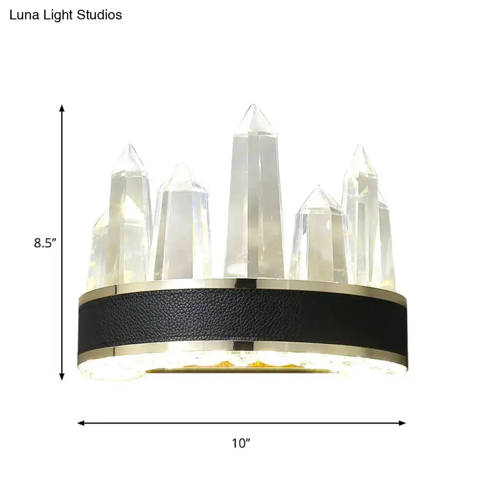 Contemporary black & gold crystal wall mount lighting fixture with tall clear prisms on Tampa Home & Garden Store