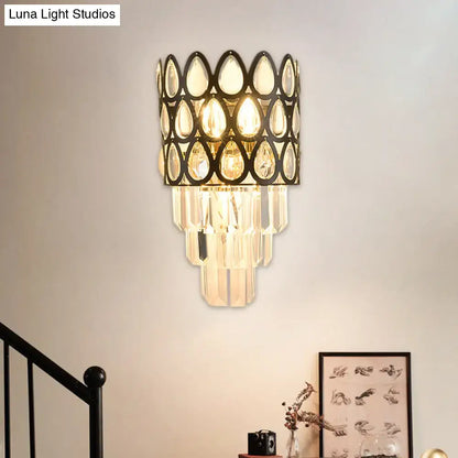 Black And Gold Three Light Crystal Wall Sconce