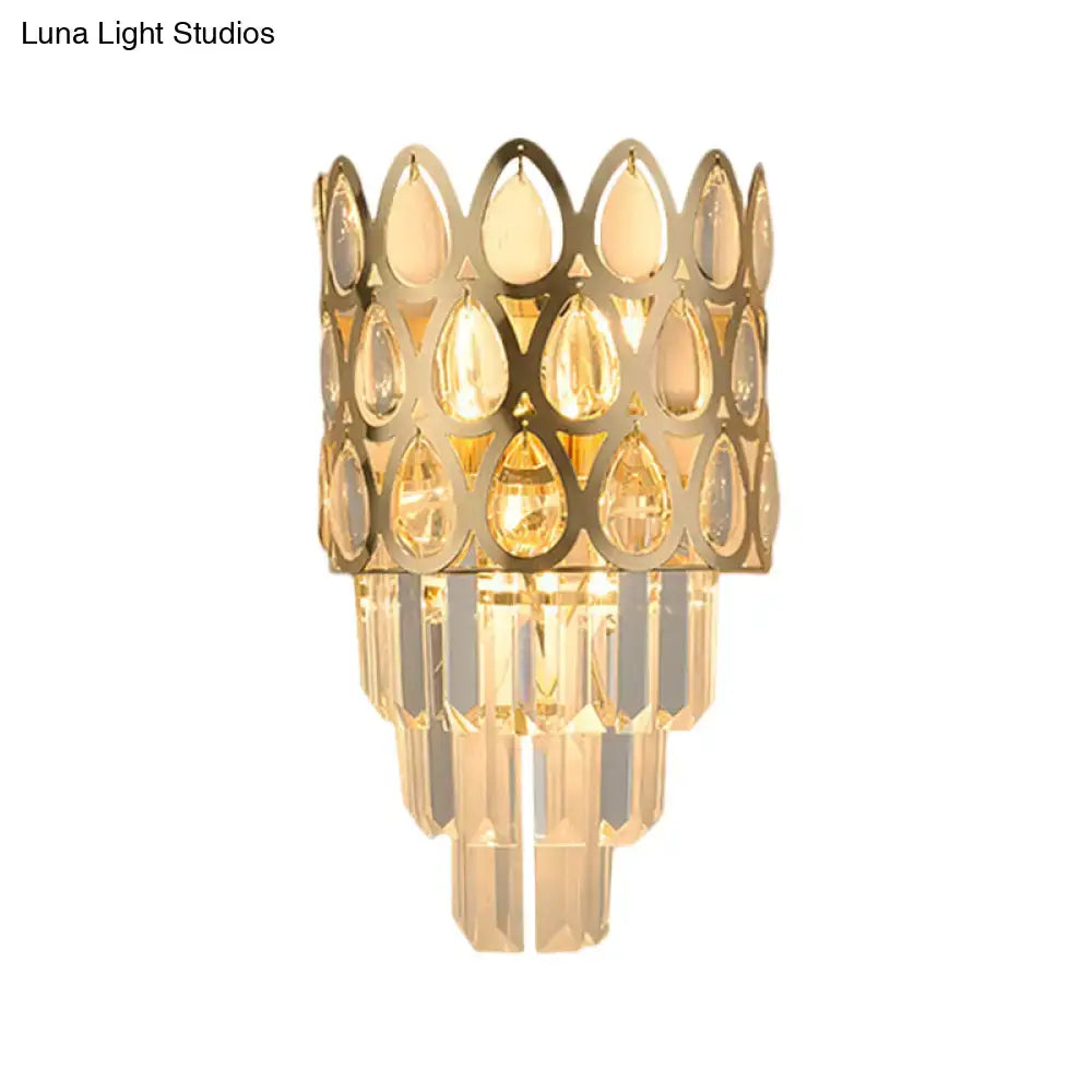 Black Teardrop Crystal Sconce by Decorbites, gold-tone frame with hanging prisms on Tampa Home & Garden Store