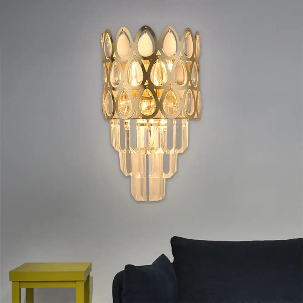 Black Teardrop Crystal Sconce by Decorbites; metal with hanging crystal drops, cozy wall light on Tampa Home & Garden Store