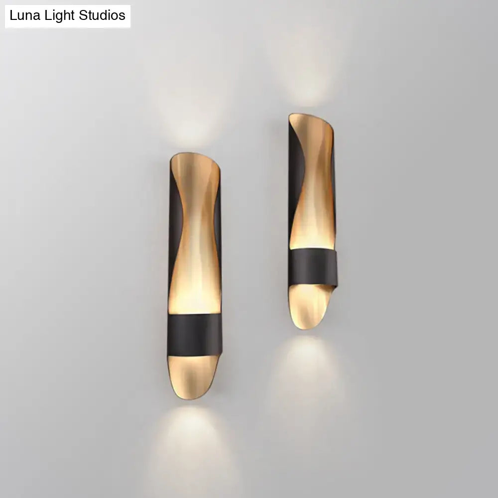 Black Twisted LED Wall Sconce pair with gold-toned curved panels by Decorbites on Tampa Home & Garden Store