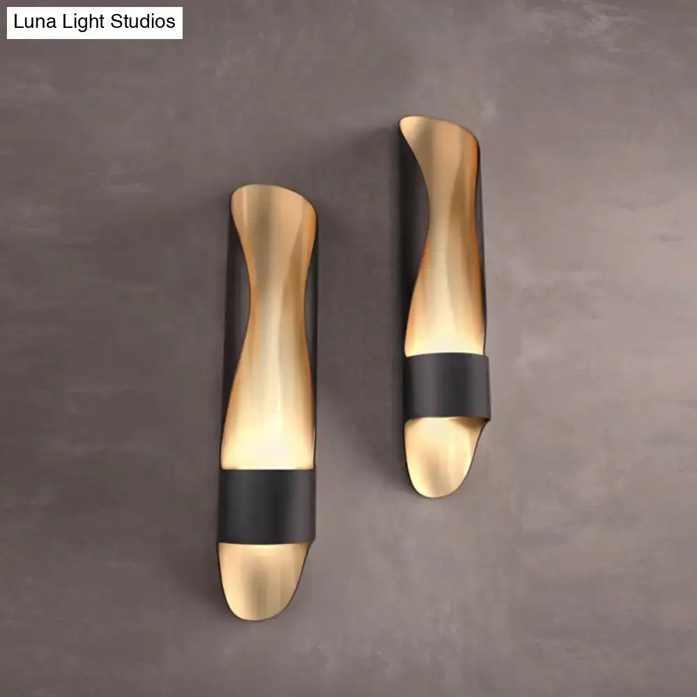 Black Twisted LED Wall Sconces (pair) by Decorbites with gold-brushed metal and black bands on Tampa Home & Garden Store
