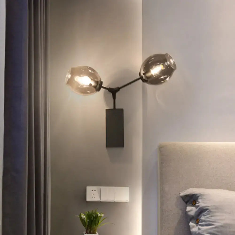 Black Gold Clear-Glass Wall Sconce by Decorbites, dual glass globes on black metal mount on Tampa Home & Garden Store