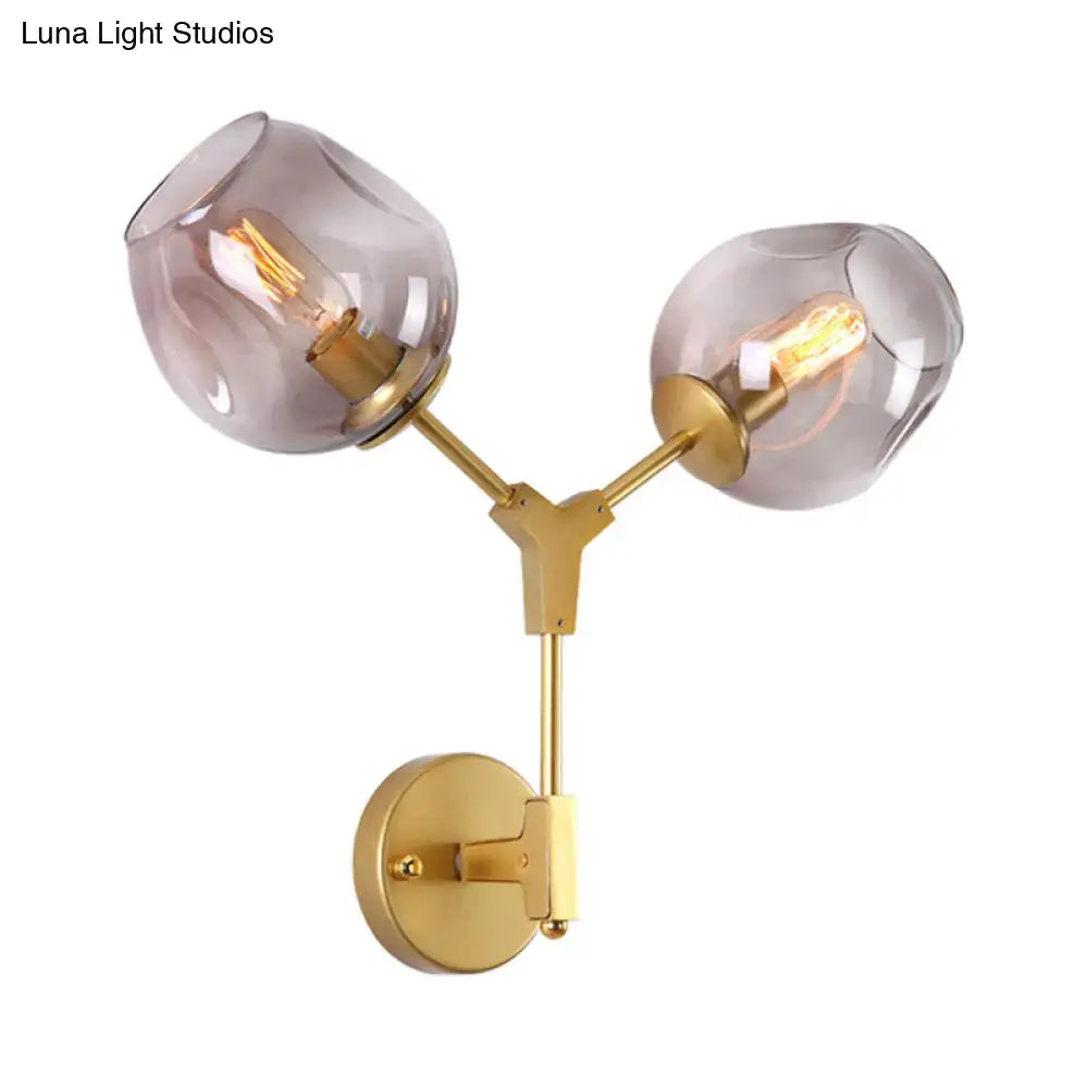 Black Gold Clear-Glass Wall Sconce by Decorbites, brass-finish dual glass globes wall mount on Tampa Home & Garden Store