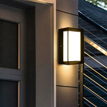 Black LED Flush Wall Lamp by Decorbites; square frosted glass, black metal exterior lighting on Tampa Home & Garden Store