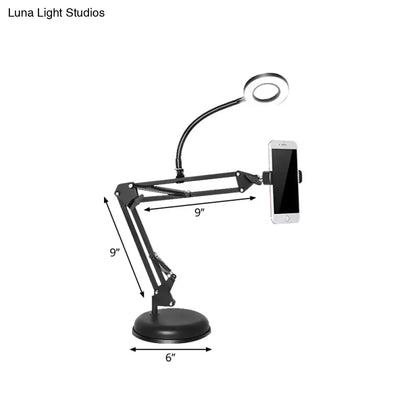 Black metal vanity lamp with adjustable arms and LED ring light, phone holder, Decorbites on Tampa Home & Garden Store