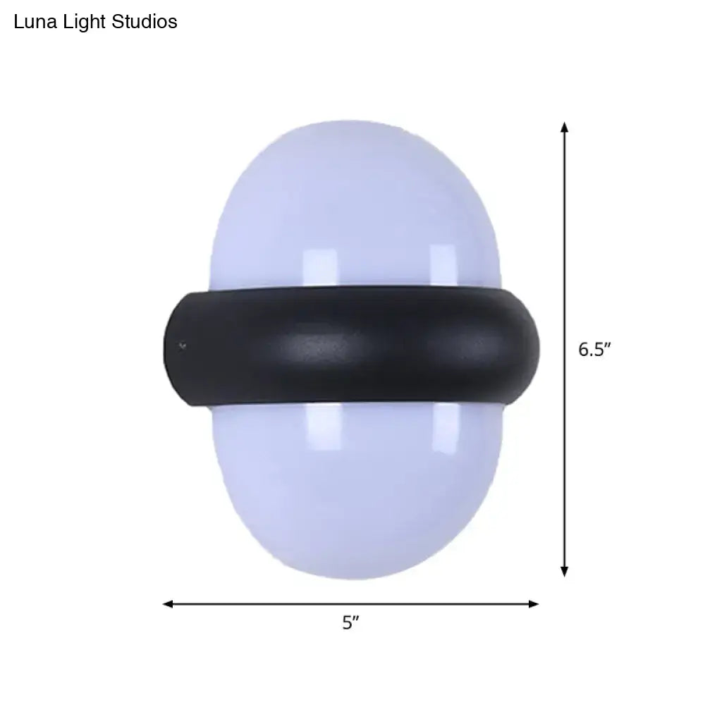 Black semi-sphere outdoor light with white globe and black band, 6.5in tall by 5in wide on Tampa Home & Garden Store