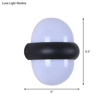 Black semi-sphere outdoor light with white globe and black band, 6.5in tall by 5in wide on Tampa Home & Garden Store