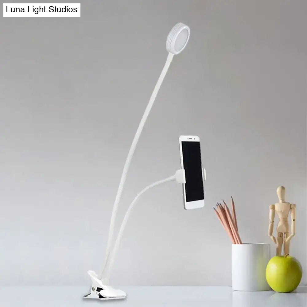 Decorbites Black White LED Desk Lamp with flexible gooseneck and clamp base phone holder on Tampa Home & Garden Store