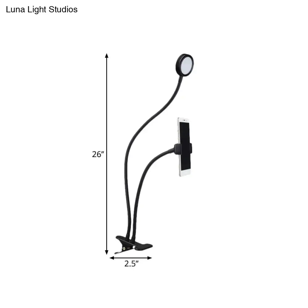 Decorbites black and white LED desk lamp with gooseneck, clamp base, and phone holder on Tampa Home & Garden Store