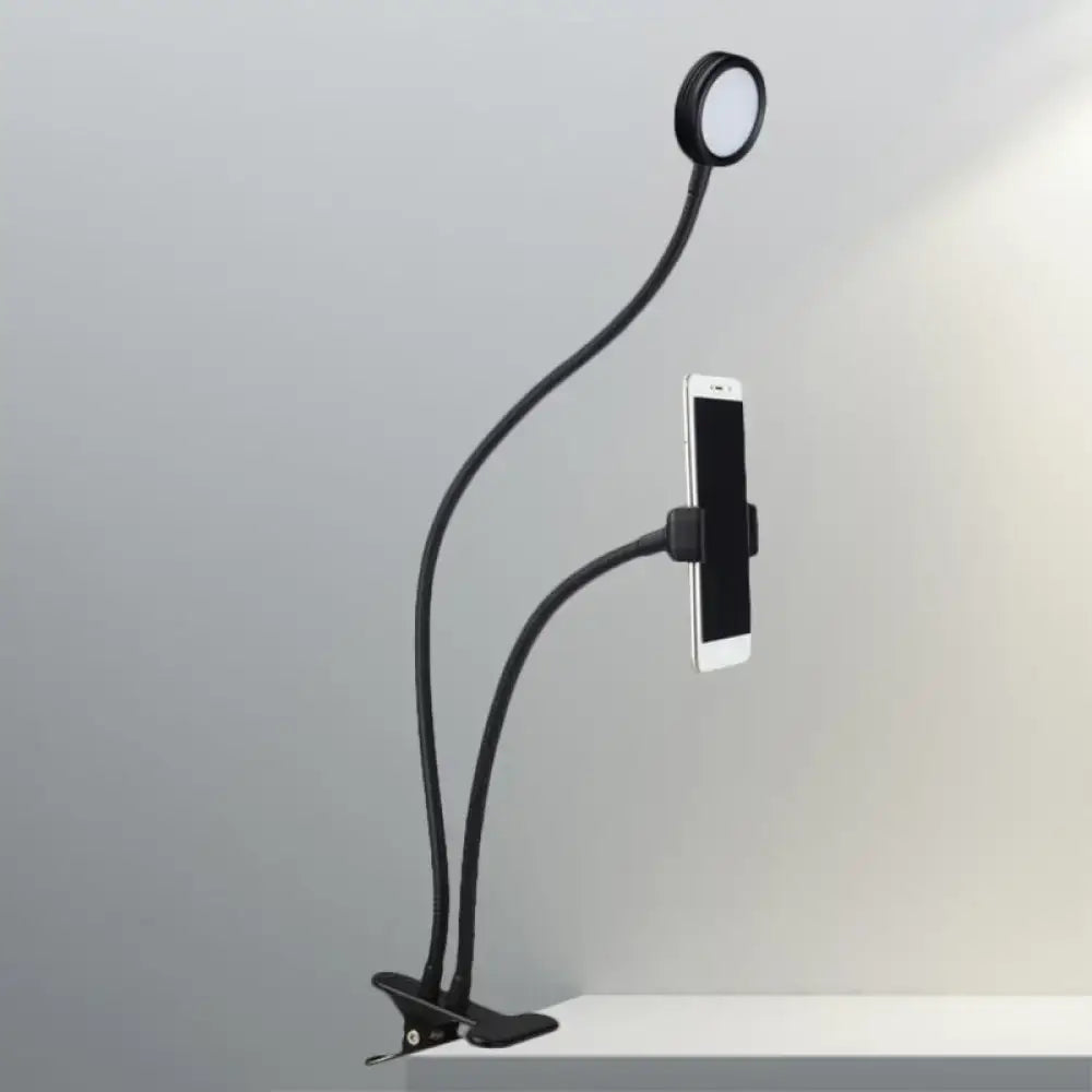 Black White LED Desk Lamp with flexible gooseneck, clamp base and phone holder on Tampa Home & Garden Store