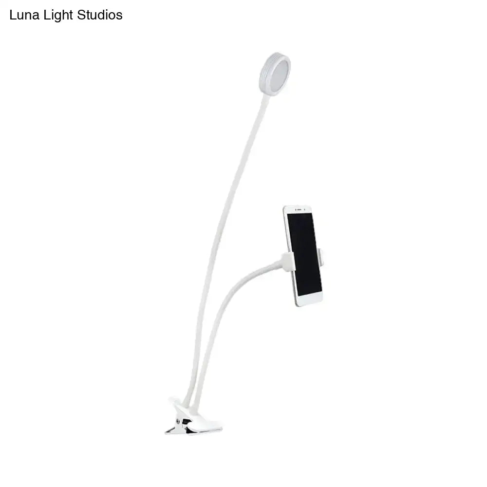 White LED desk lamp with flexible gooseneck, phone holder, and clamp base by Decorbites on Tampa Home & Garden Store
