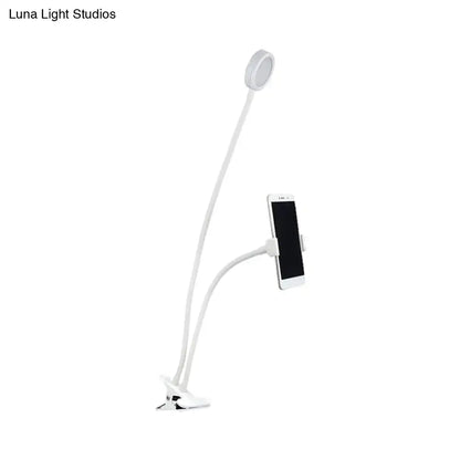 White LED desk lamp with flexible gooseneck, phone holder, and clamp base by Decorbites on Tampa Home & Garden Store