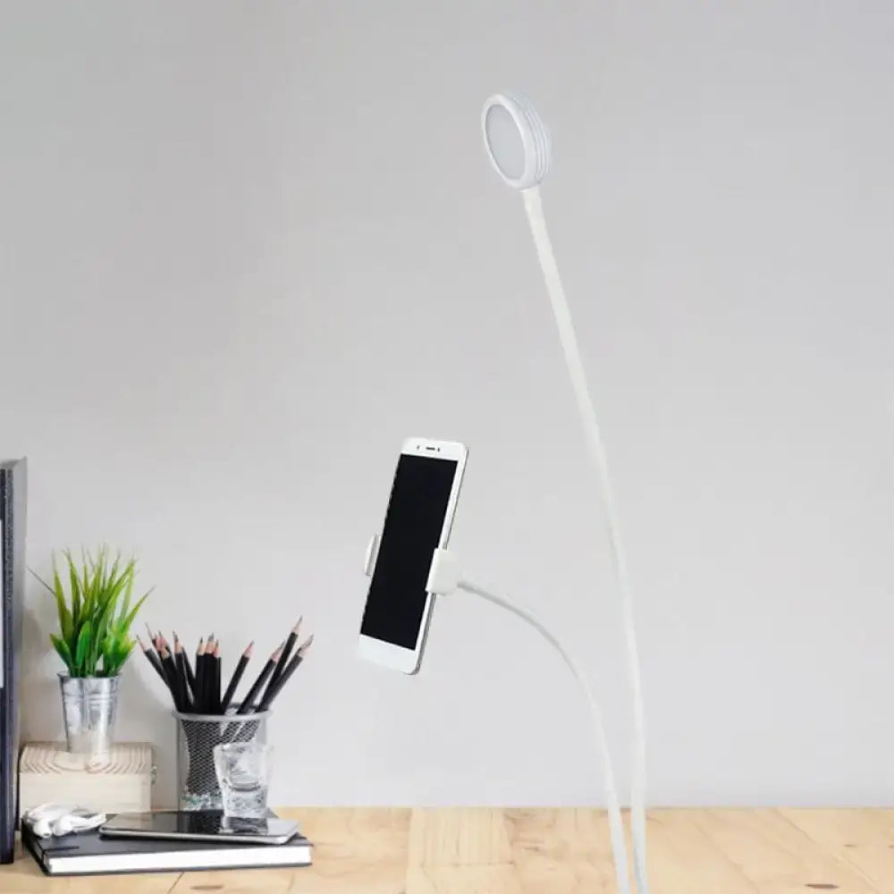 Black White LED Desk Lamp by Decorbites with neck and circular ring light, phone holder on Tampa Home & Garden Store
