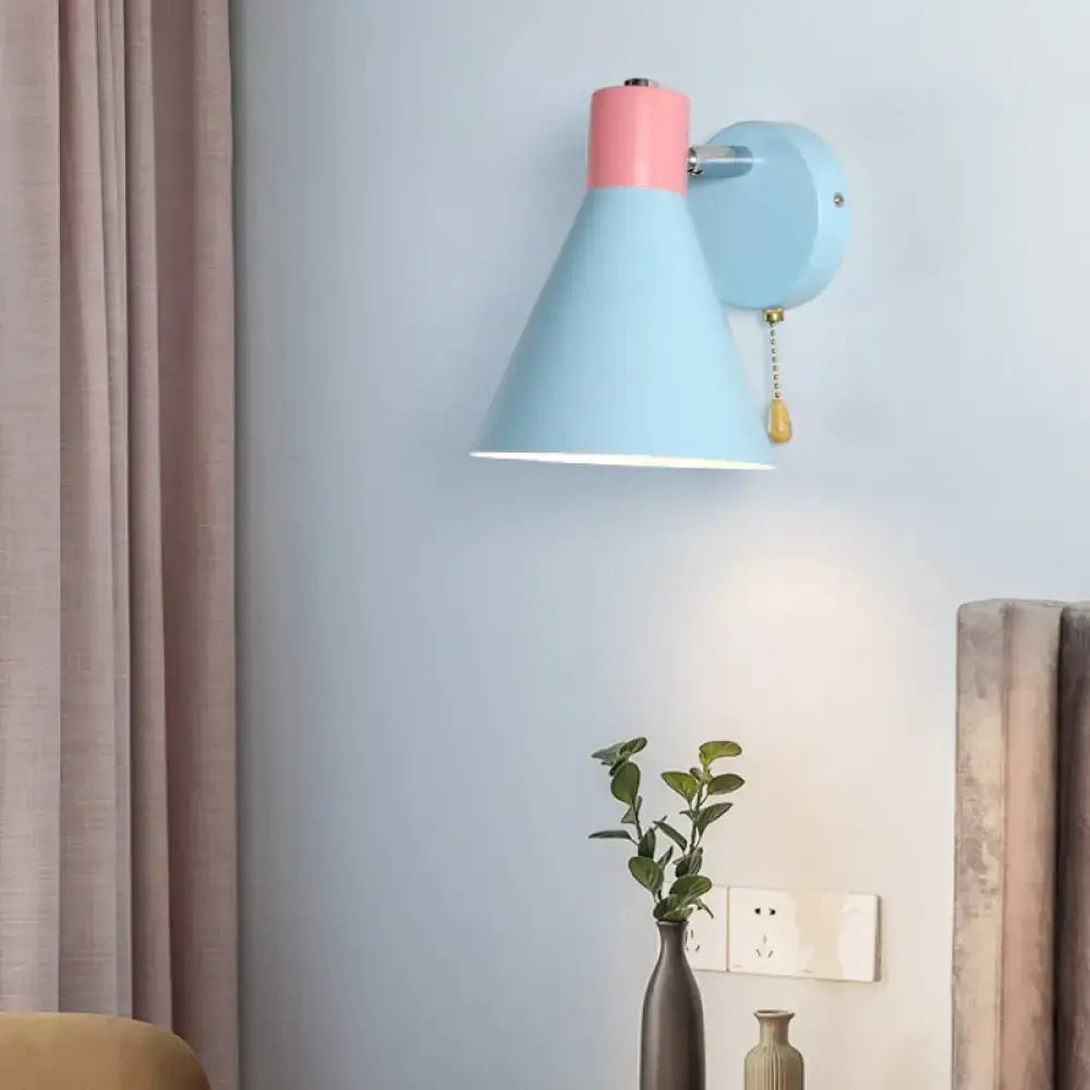Blue Pink Metal Sconce with conical shade and pink top wall mount Decorbites on Tampa Home & Garden Store