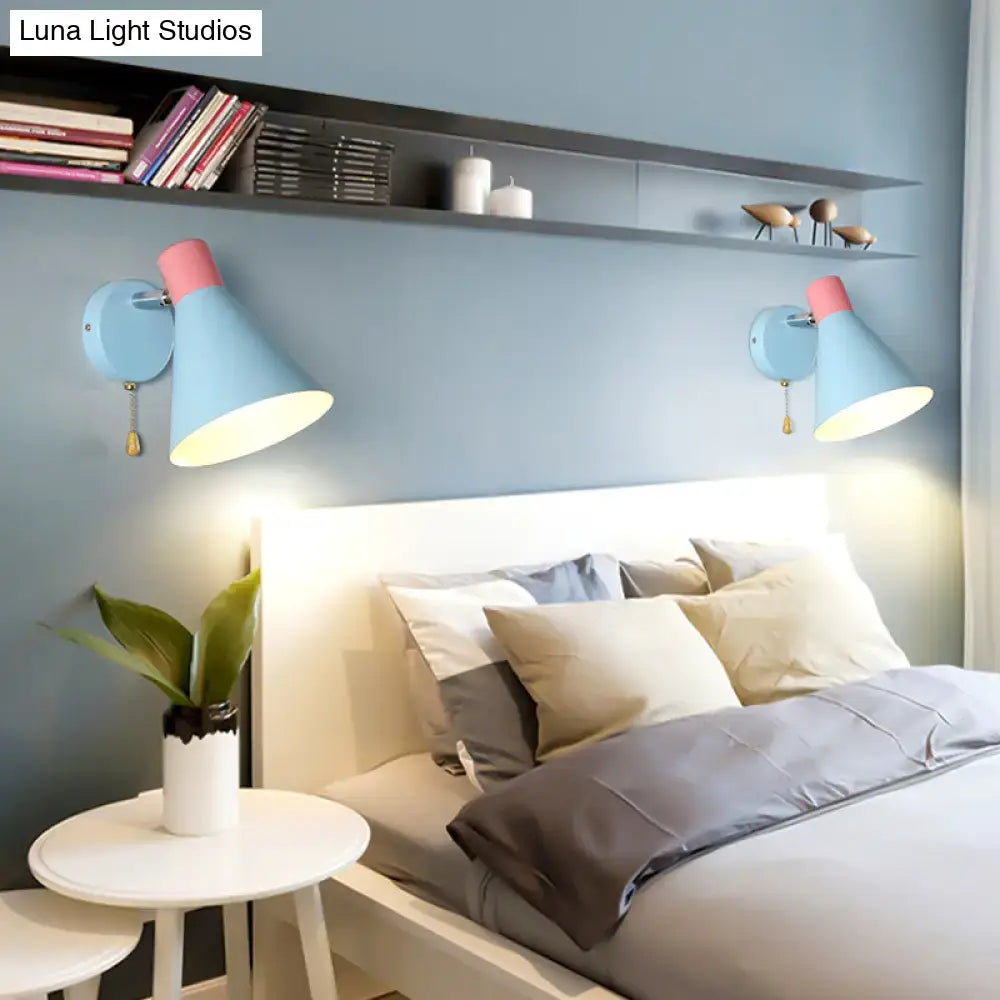 Blue Pink Metal Sconce pair by Decorbites on a blue bedroom wall beside the bed on Tampa Home & Garden Store