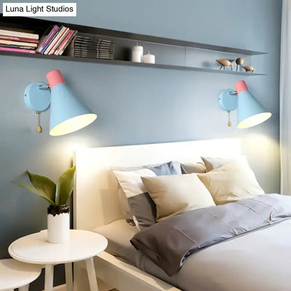 Blue Pink Metal Sconce pair by Decorbites on a blue bedroom wall beside the bed on Tampa Home & Garden Store
