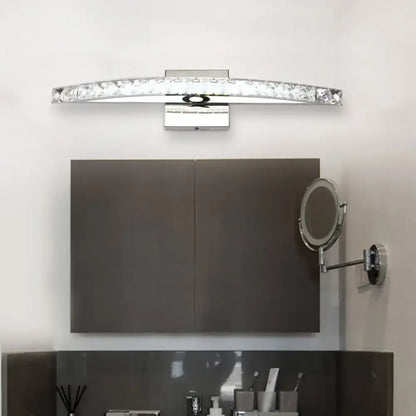Silver Bow Vanity Sconce by Decorbites, curved crystal bar with chrome finish on Tampa Home & Garden Store