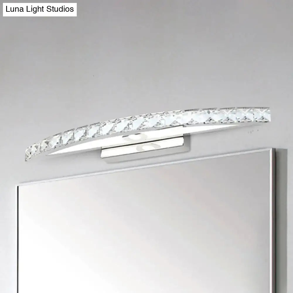 Silver Bow Vanity Sconce by Decorbites, silver crystal curved shade, wall-mount on Tampa Home & Garden Store