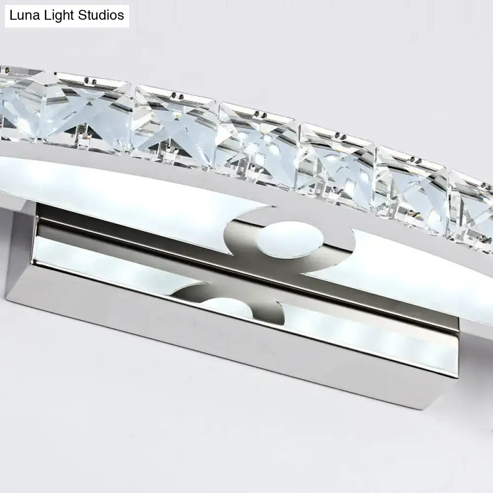 Silver Bow Vanity Sconce with crystal prism row and mirrored base by Decorbites on Tampa Home & Garden Store