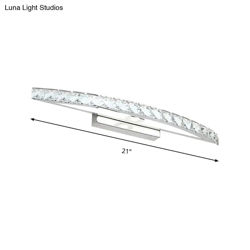 Silver Bow Vanity Sconce by Decorbites, curved crystal bar with silver finish, 21in wide on Tampa Home & Garden Store