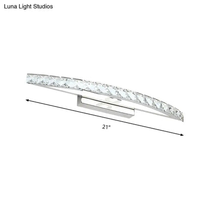 Silver Bow Vanity Sconce by Decorbites, curved crystal bar with silver finish, 21in wide on Tampa Home & Garden Store
