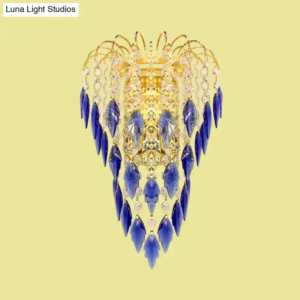 Brass Amber and Clear Crystal Bedroom Wall Lamp