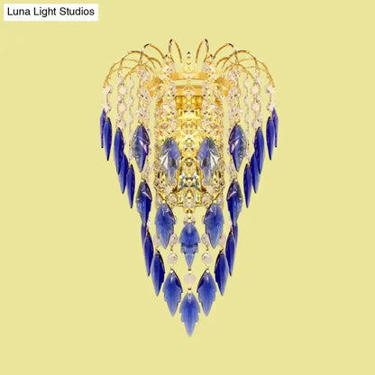 Brass Amber and Clear Crystal Bedroom Wall Lamp