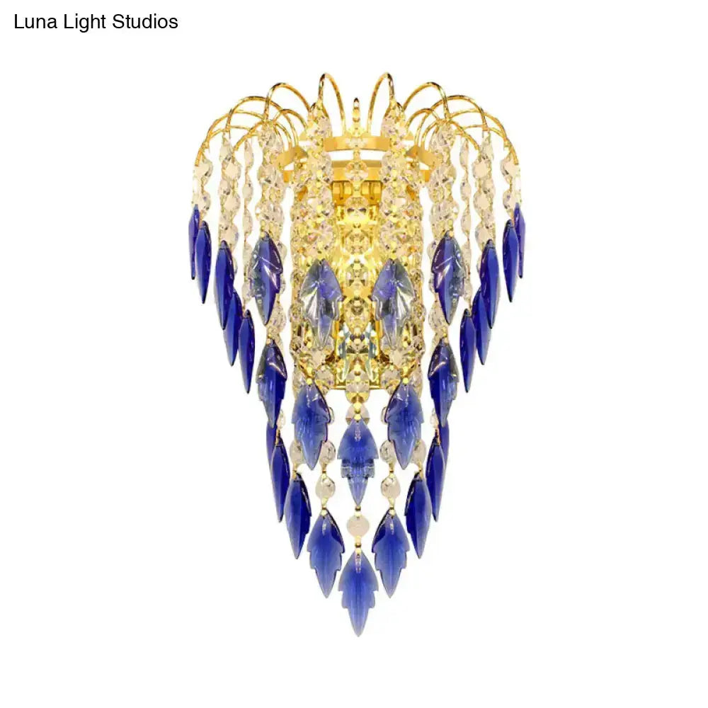 Brass Amber and Clear Crystal Bedroom Wall Lamp