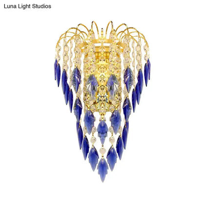 Brass Amber and Clear Crystal Bedroom Wall Lamp