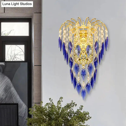 Brass Amber and Clear Crystal Bedroom Wall Lamp