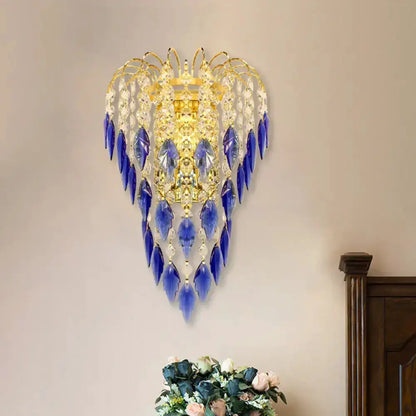 Brass Amber and Clear Crystal Bedroom Wall Lamp