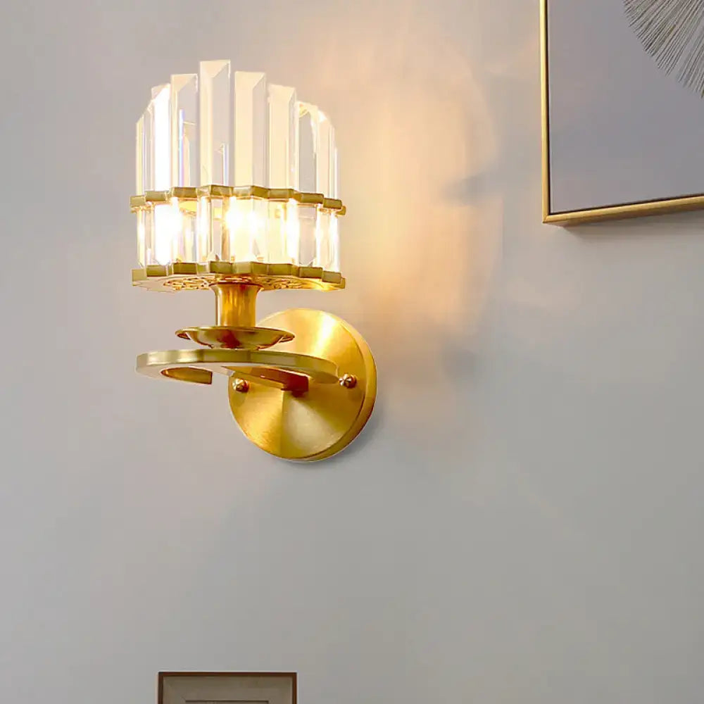 Brass crystal wall sconce by Decorbites, gold-tone with glass prisms, contemporary premium on Tampa Home & Garden Store