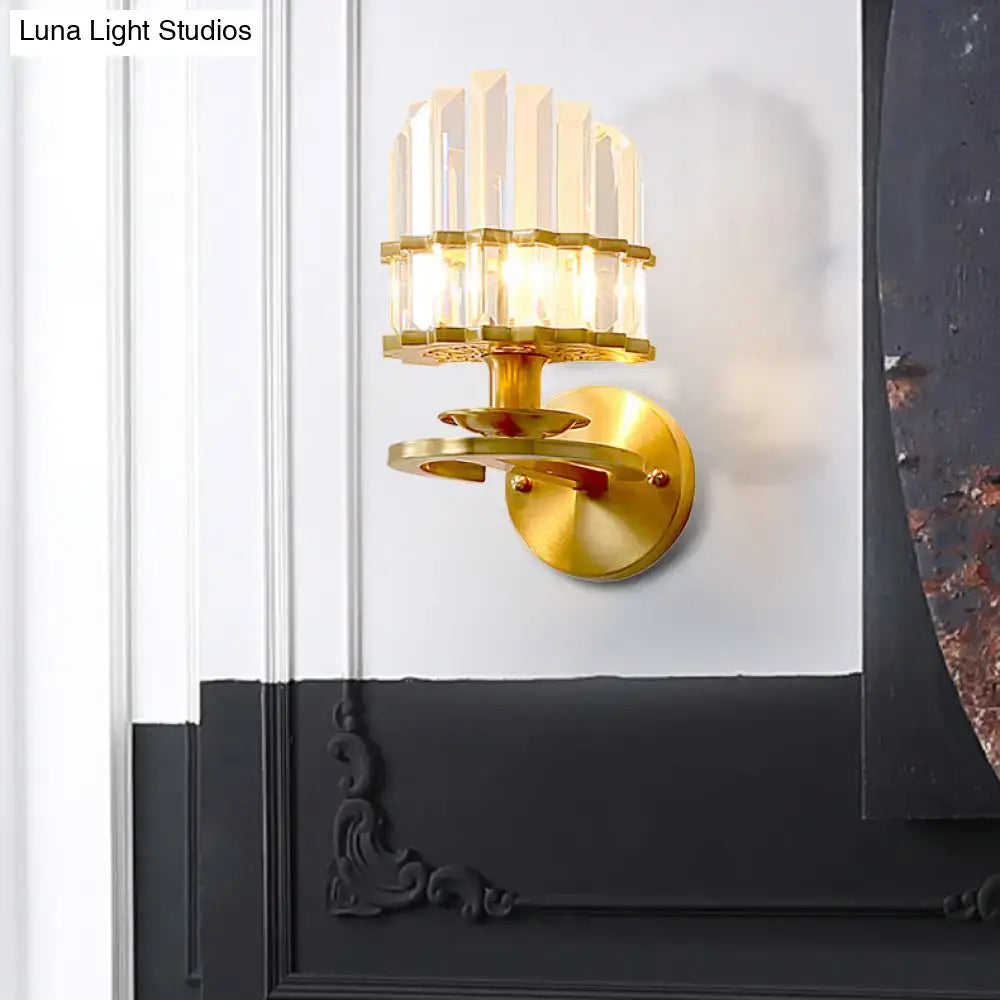 Brass Crystal Wall Sconce Contemporary Premium by Decorbites, gold-tone with crystal prisms on Tampa Home & Garden Store