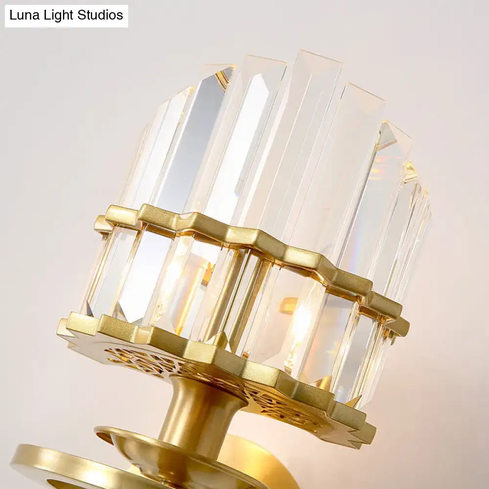 Brass crystal wall sconce with clear rectangular prisms, contemporary premium Decorbites on Tampa Home & Garden Store