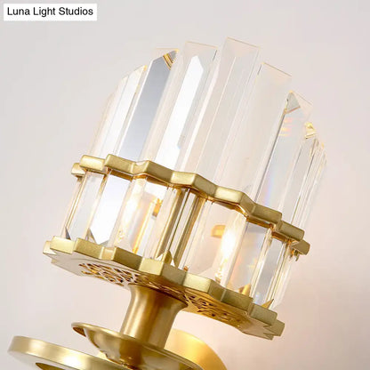 Brass crystal wall sconce with clear rectangular prisms, contemporary premium Decorbites on Tampa Home & Garden Store