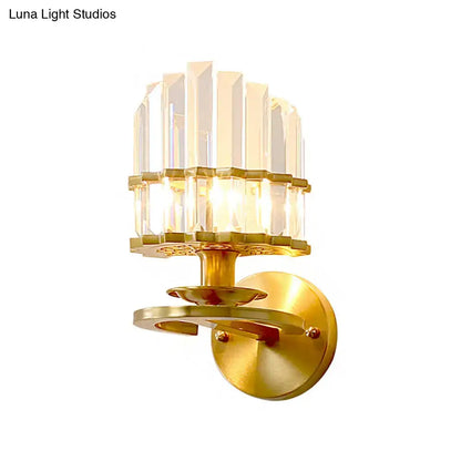 Brass crystal wall sconce by Decorbites, contemporary gold finish with crystal prisms on Tampa Home & Garden Store