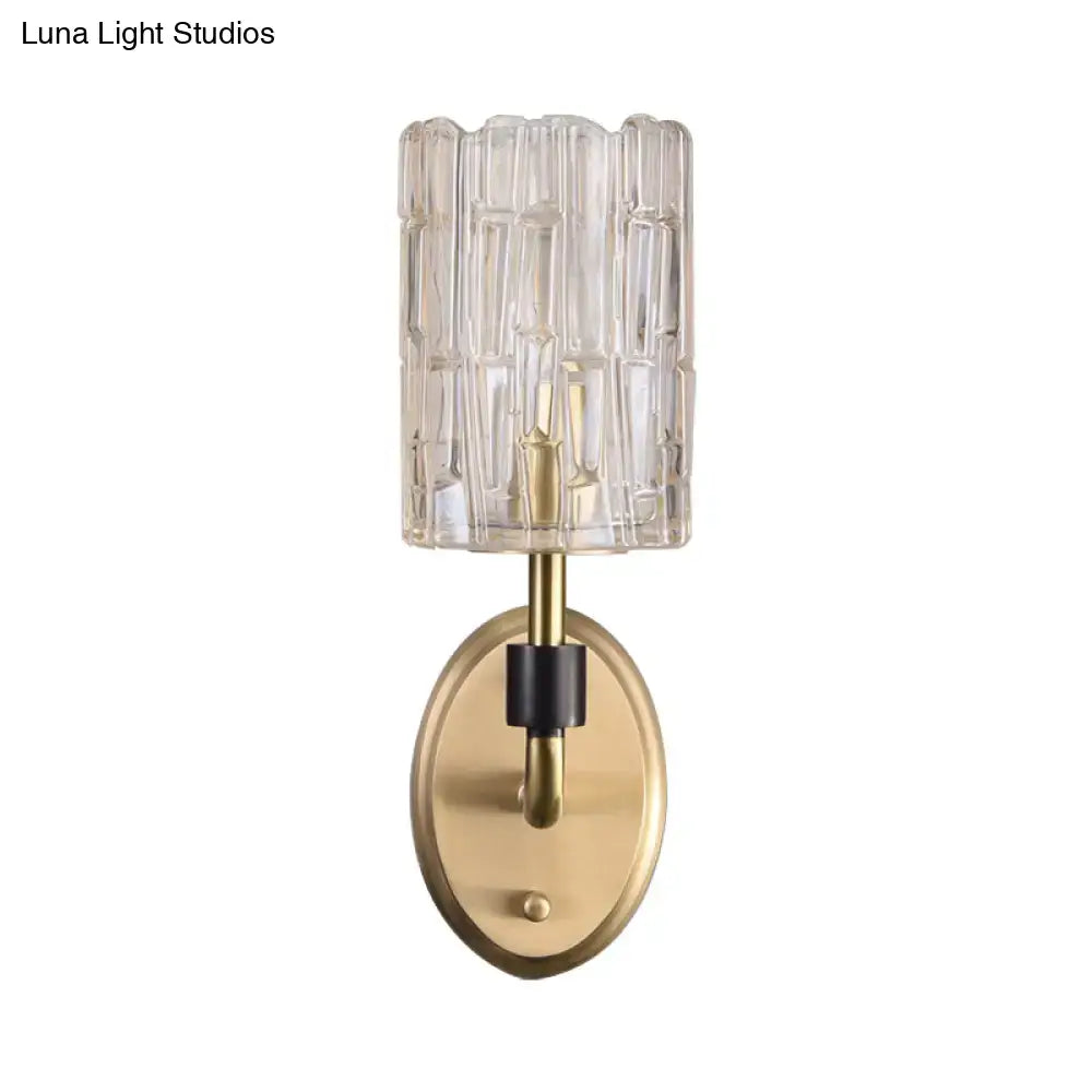 Brass crystal bedside sconce with textured glass shade and oval backplate Decorbites on Tampa Home & Garden Store
